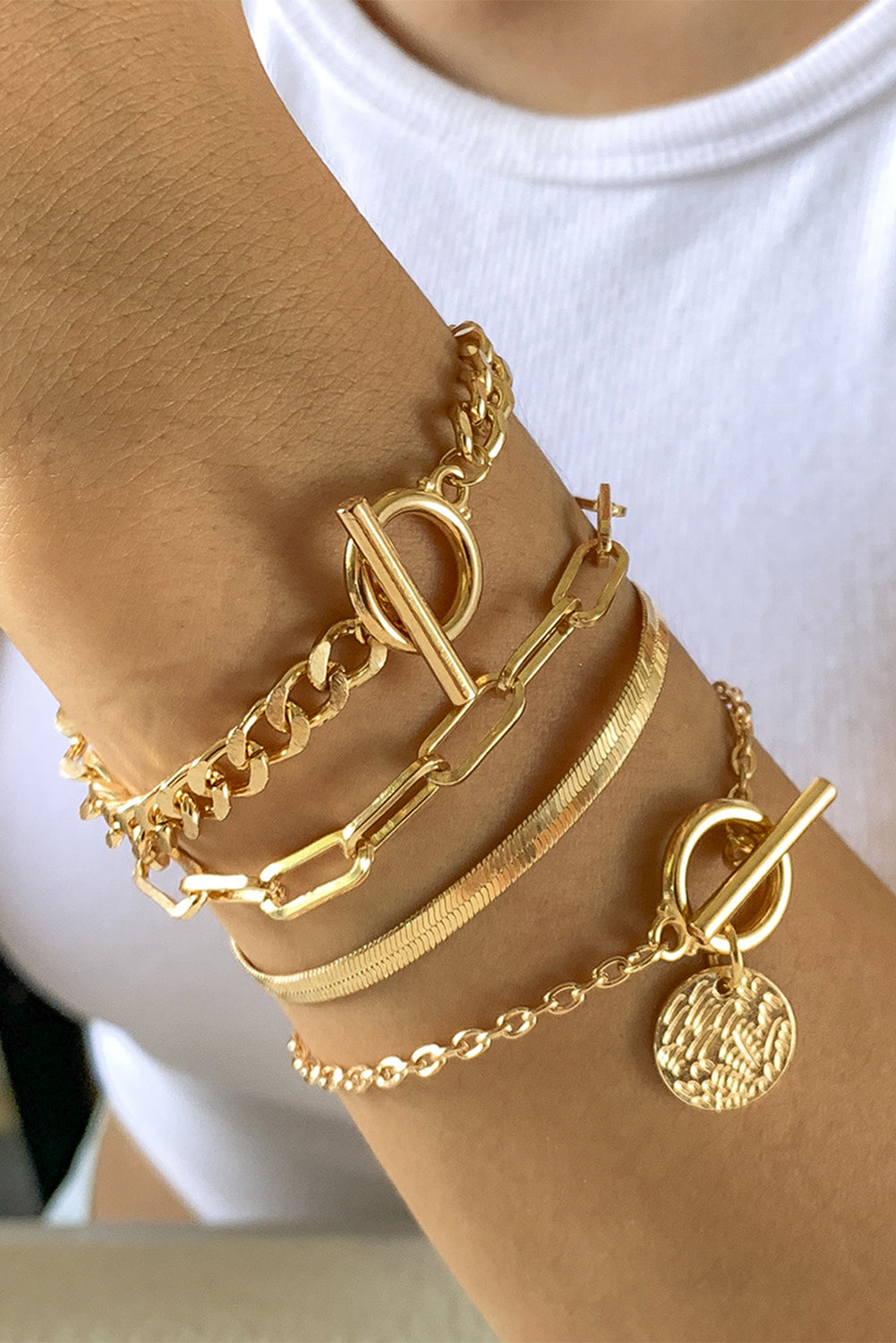 Multi layered chain Bracelet Set Gold