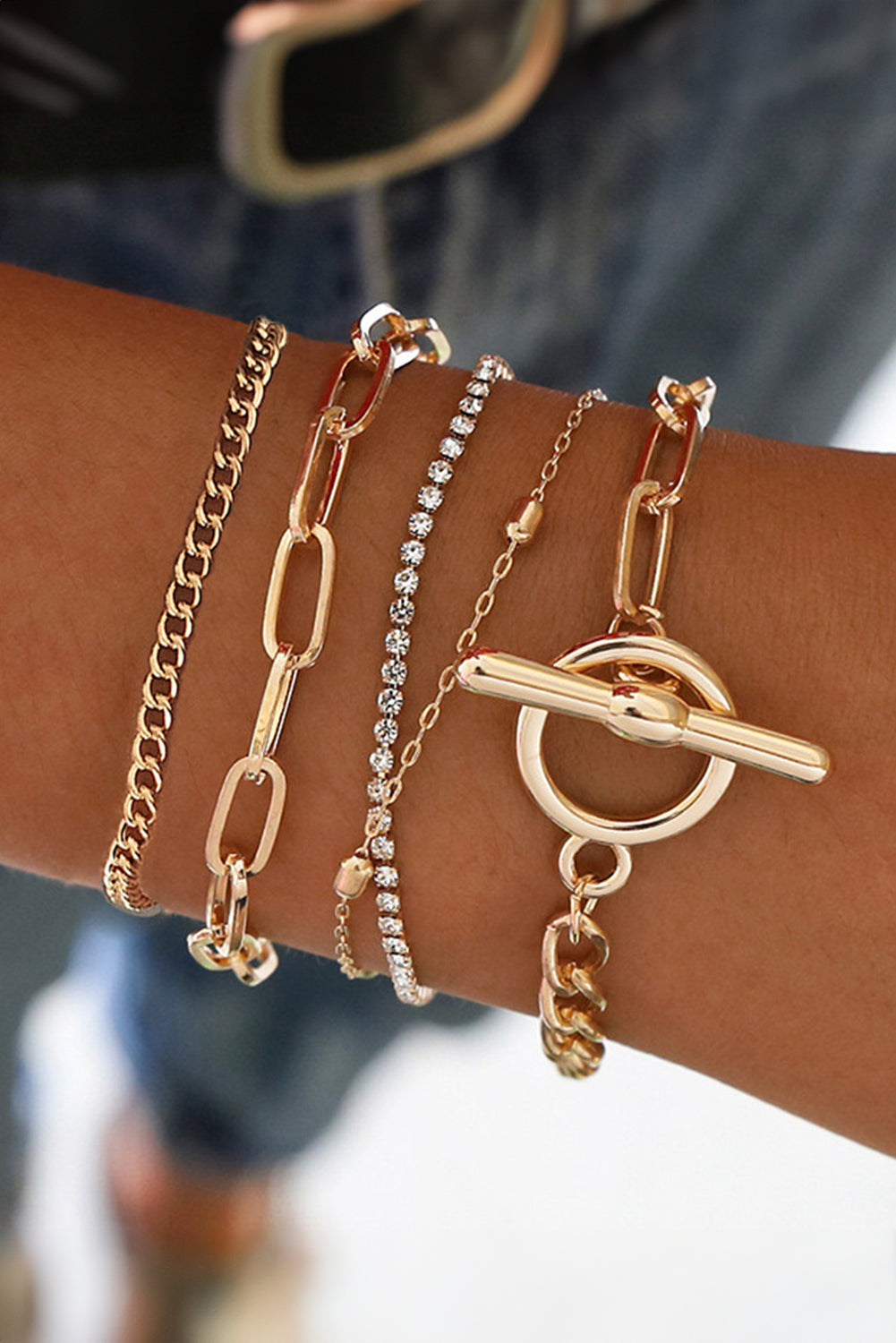 Multi layered chain Bracelet Set Gold