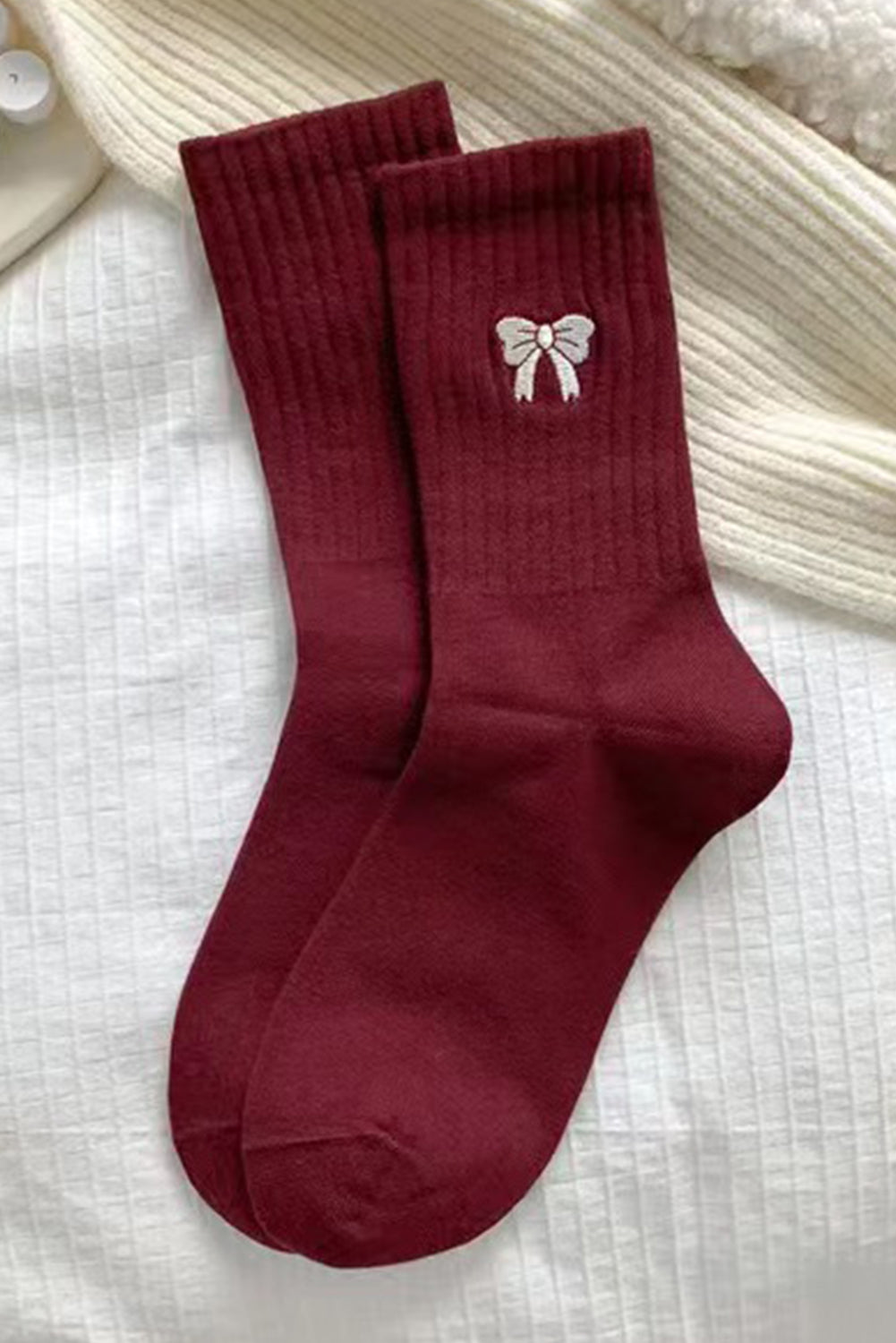 Embroidered bowknot socks - one size