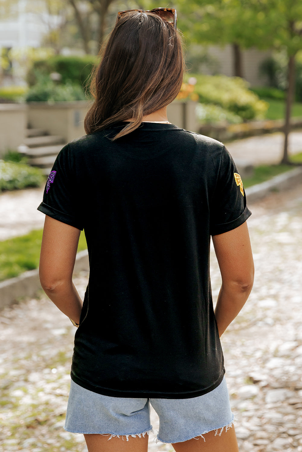 Black MARDI GRAS Bow Knot Tee