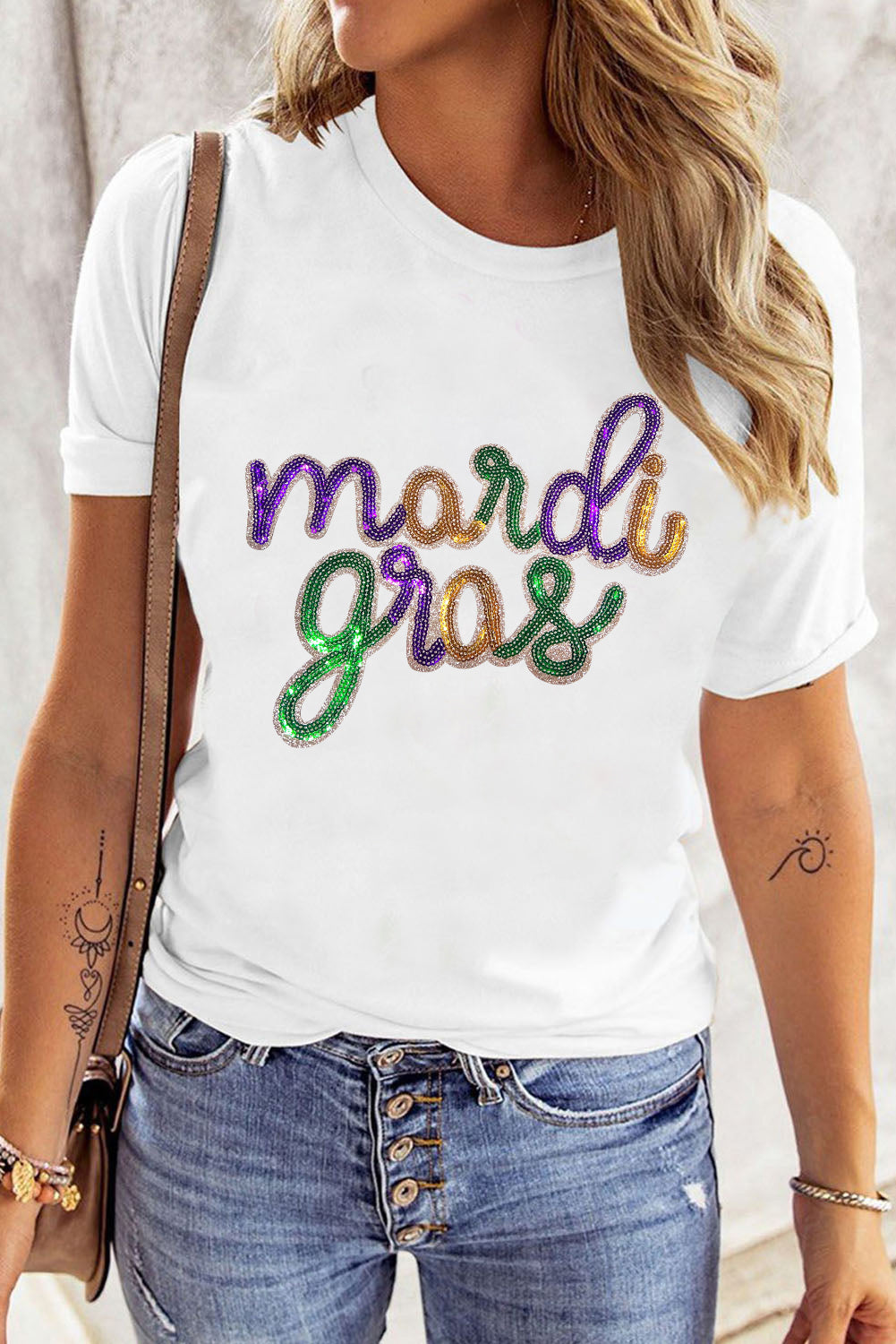White MARDI GRAS Electric Tee