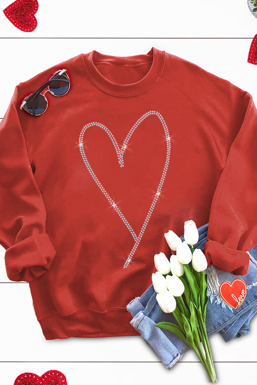 Red Rhinestone Heart Long Sleeve Sweatshirt