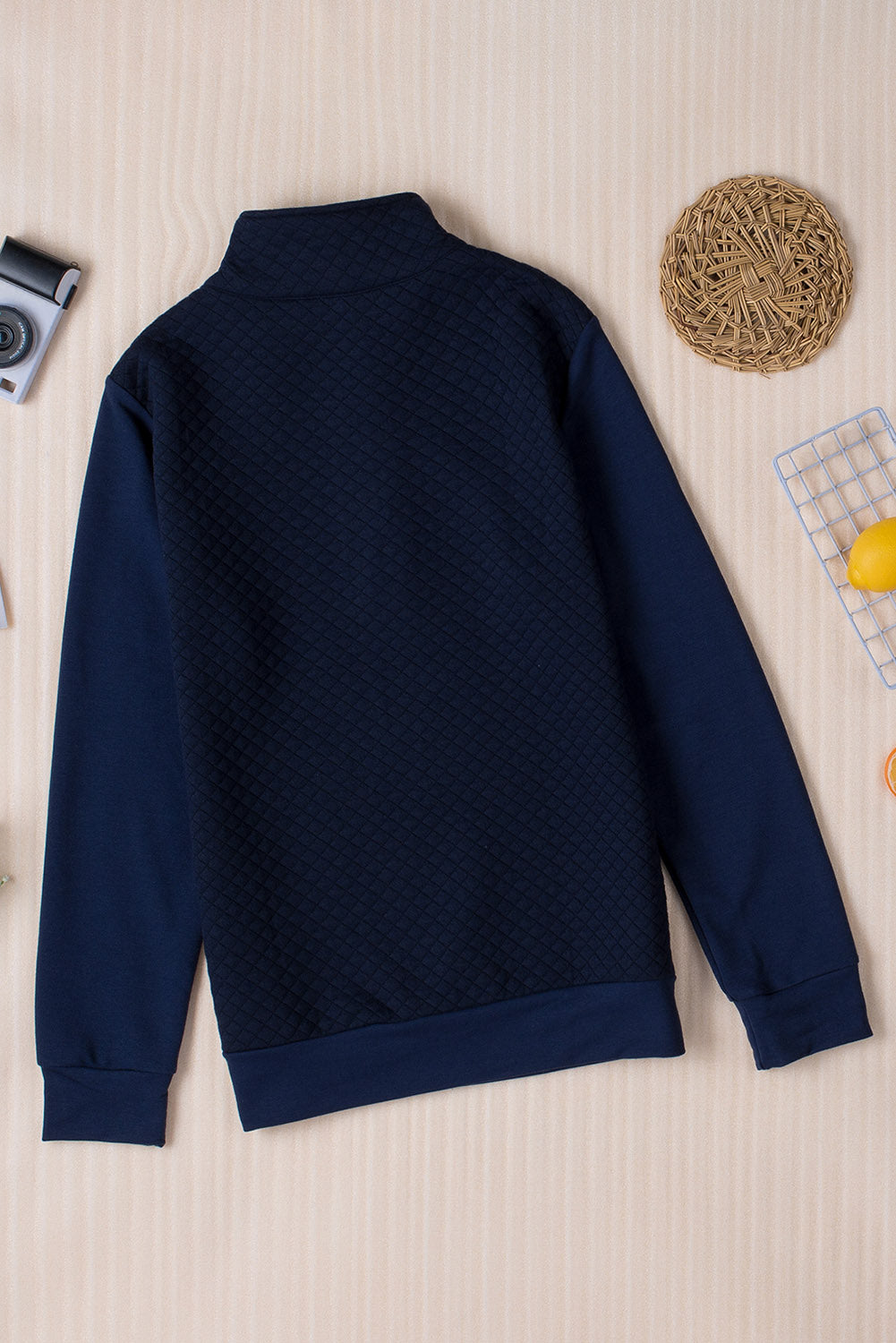Navy Waffle Zip up Pullover