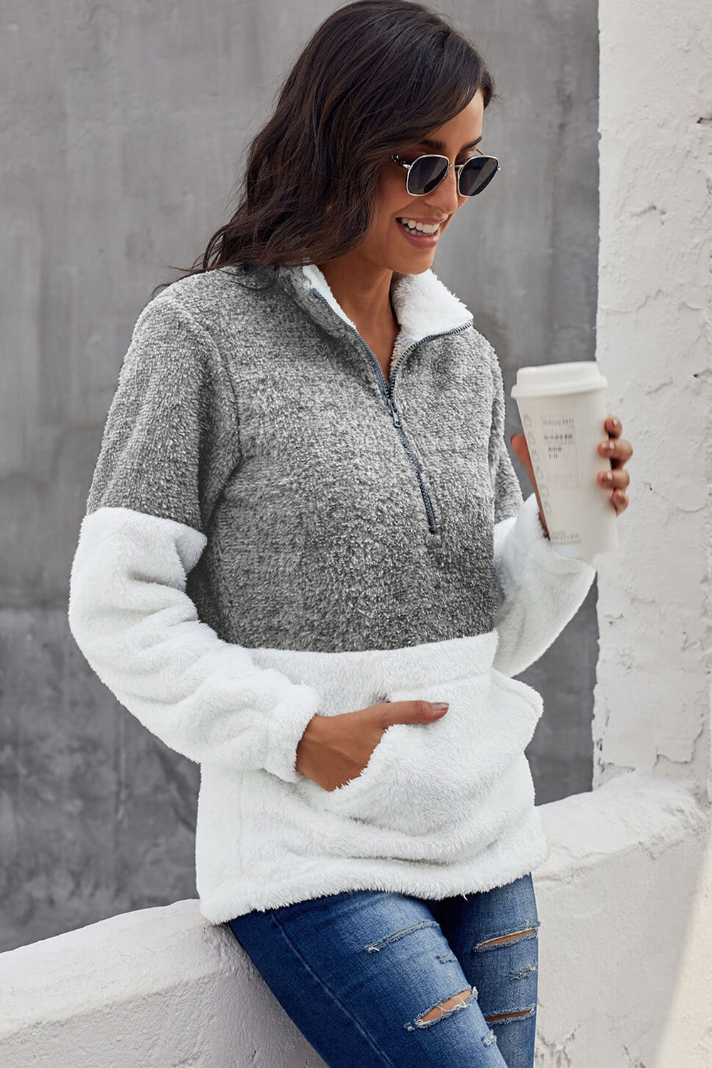 Charcoal Zip Fluffy Pullover