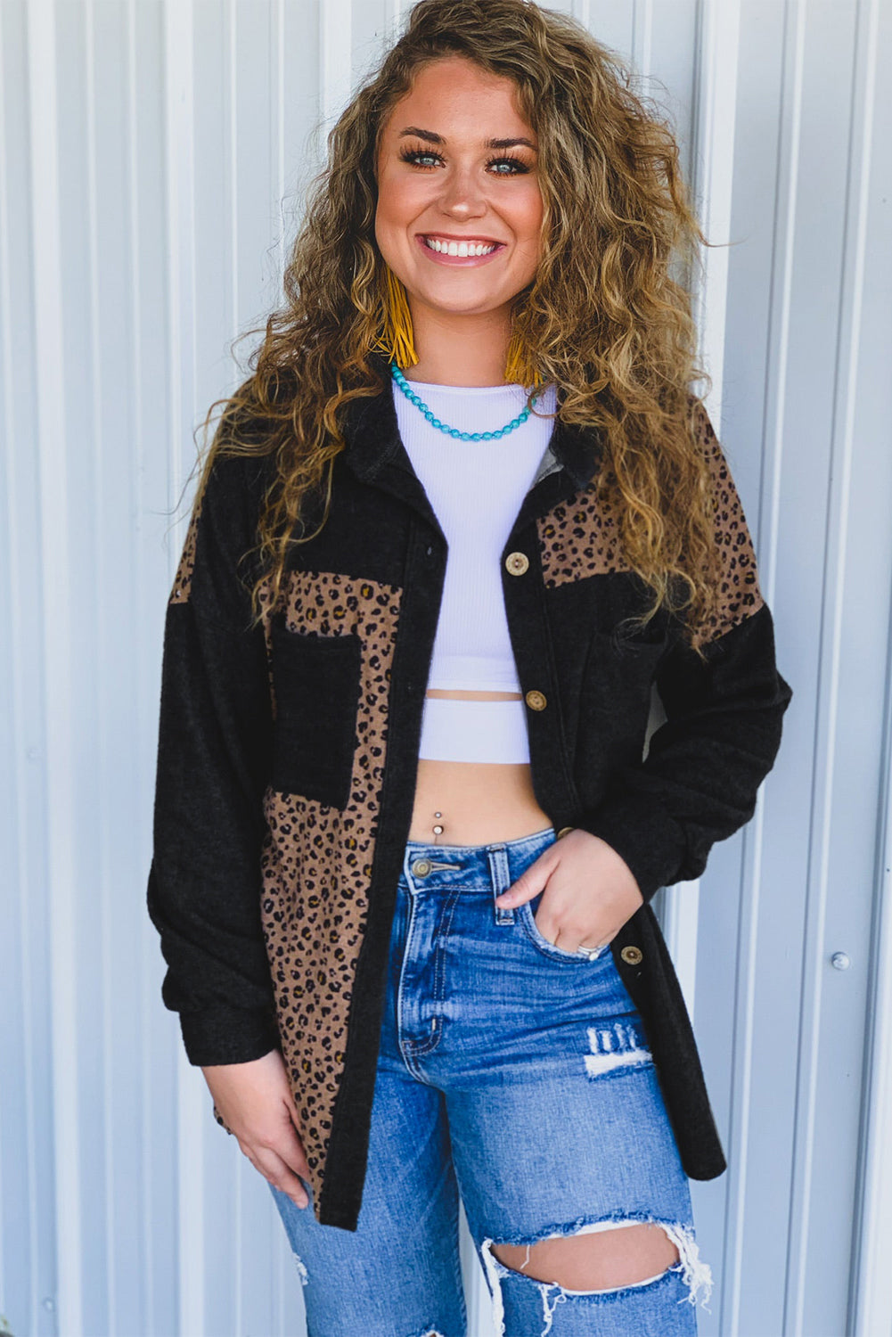 Leopard Buttondown Patchwork Jacket