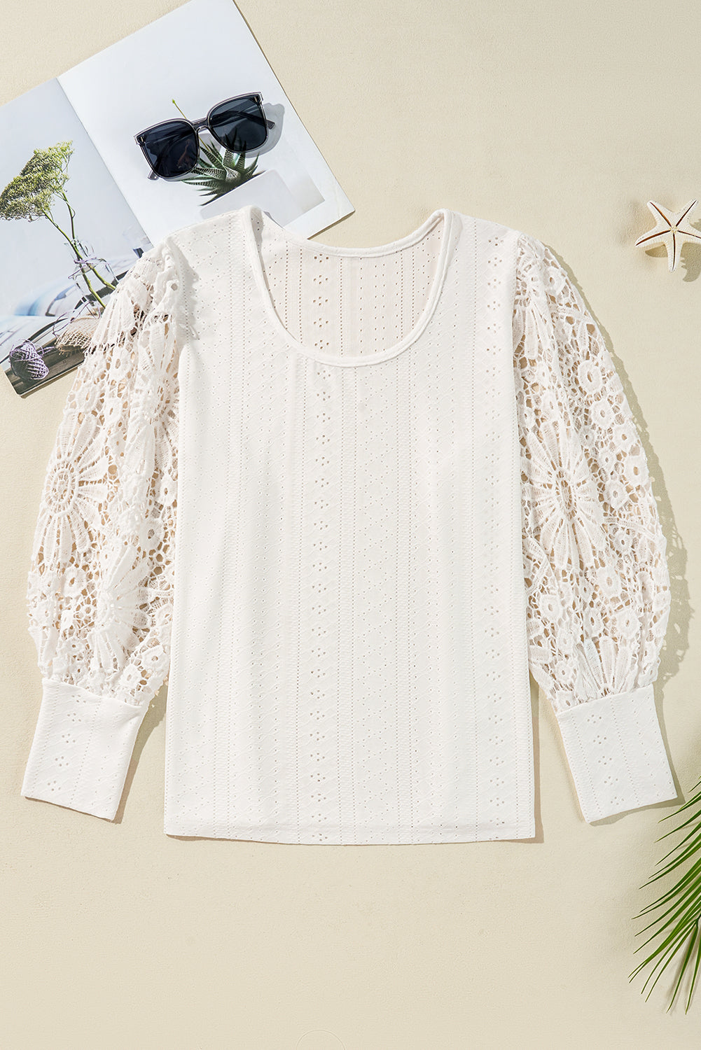 Floral Guipure Lace Long Sleeve Blouse - PS