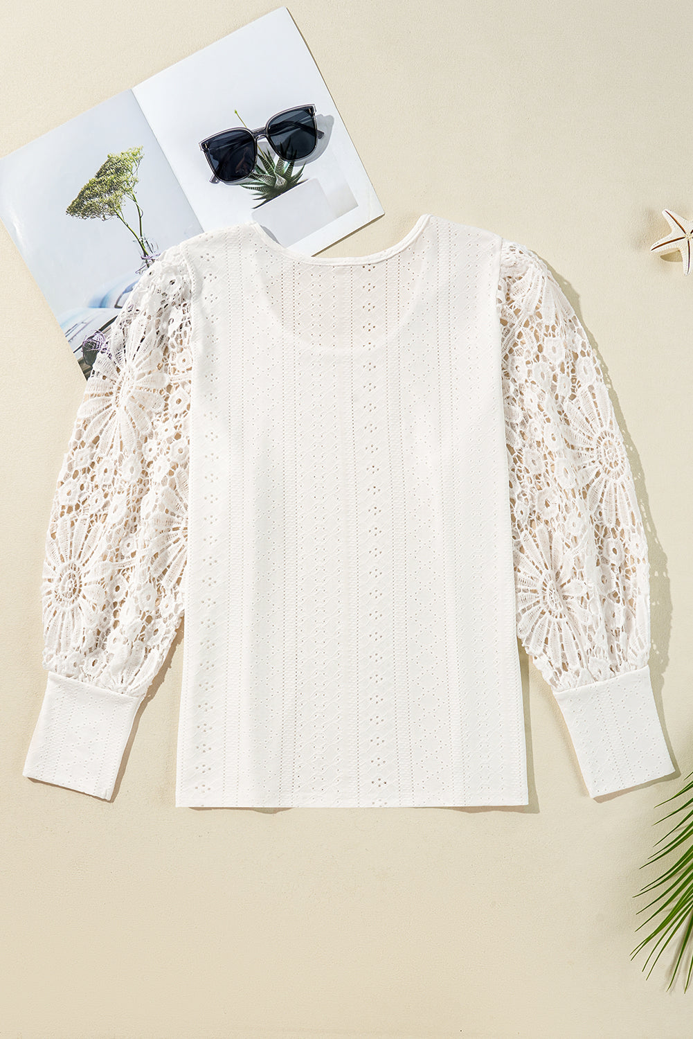 Floral Guipure Lace Long Sleeve Blouse - PS