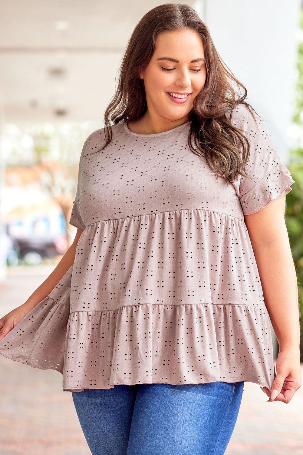 Eyelet Ruffle Sleeve Babydoll Top - PS