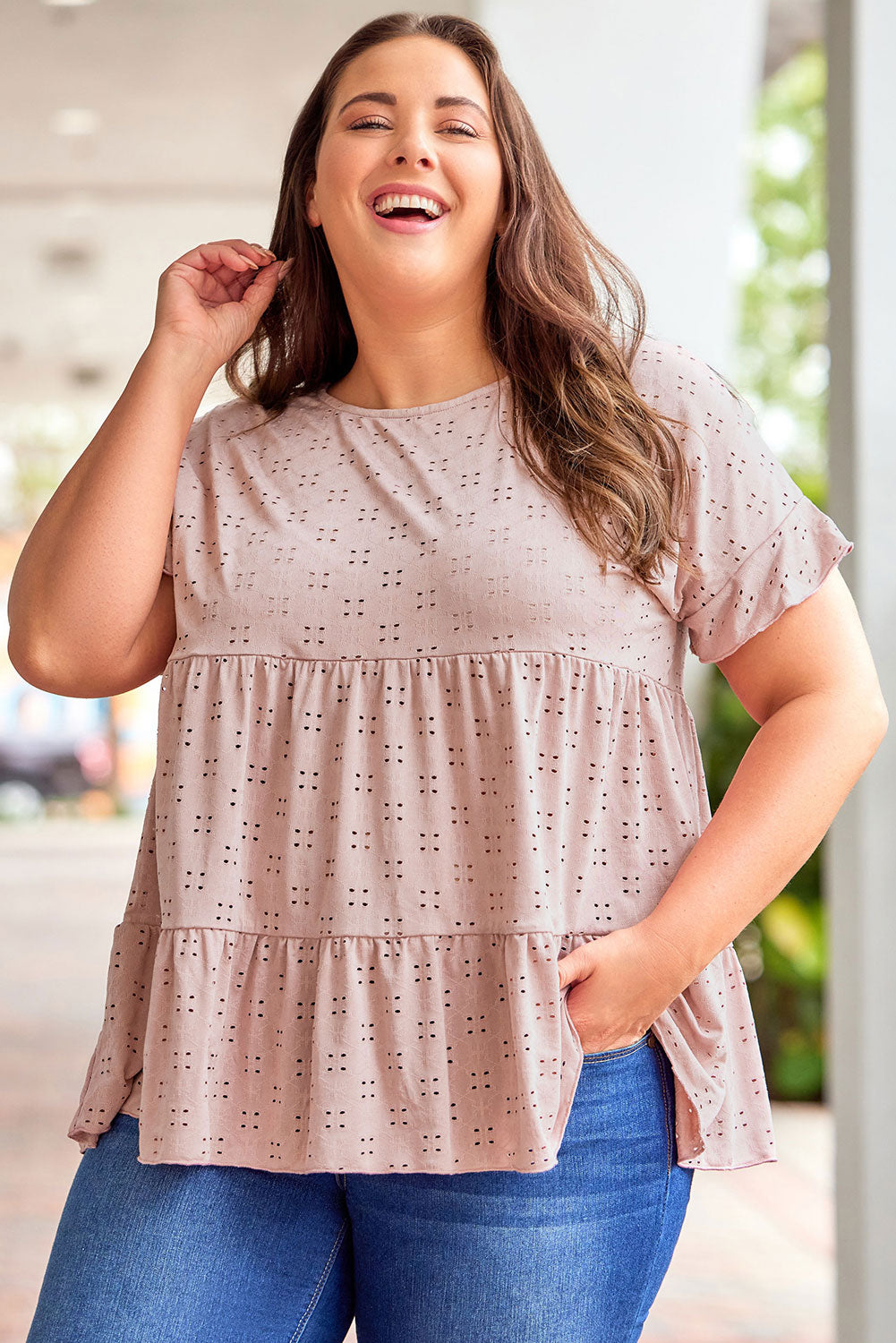 Eyelet Ruffle Sleeve Babydoll Top - PS