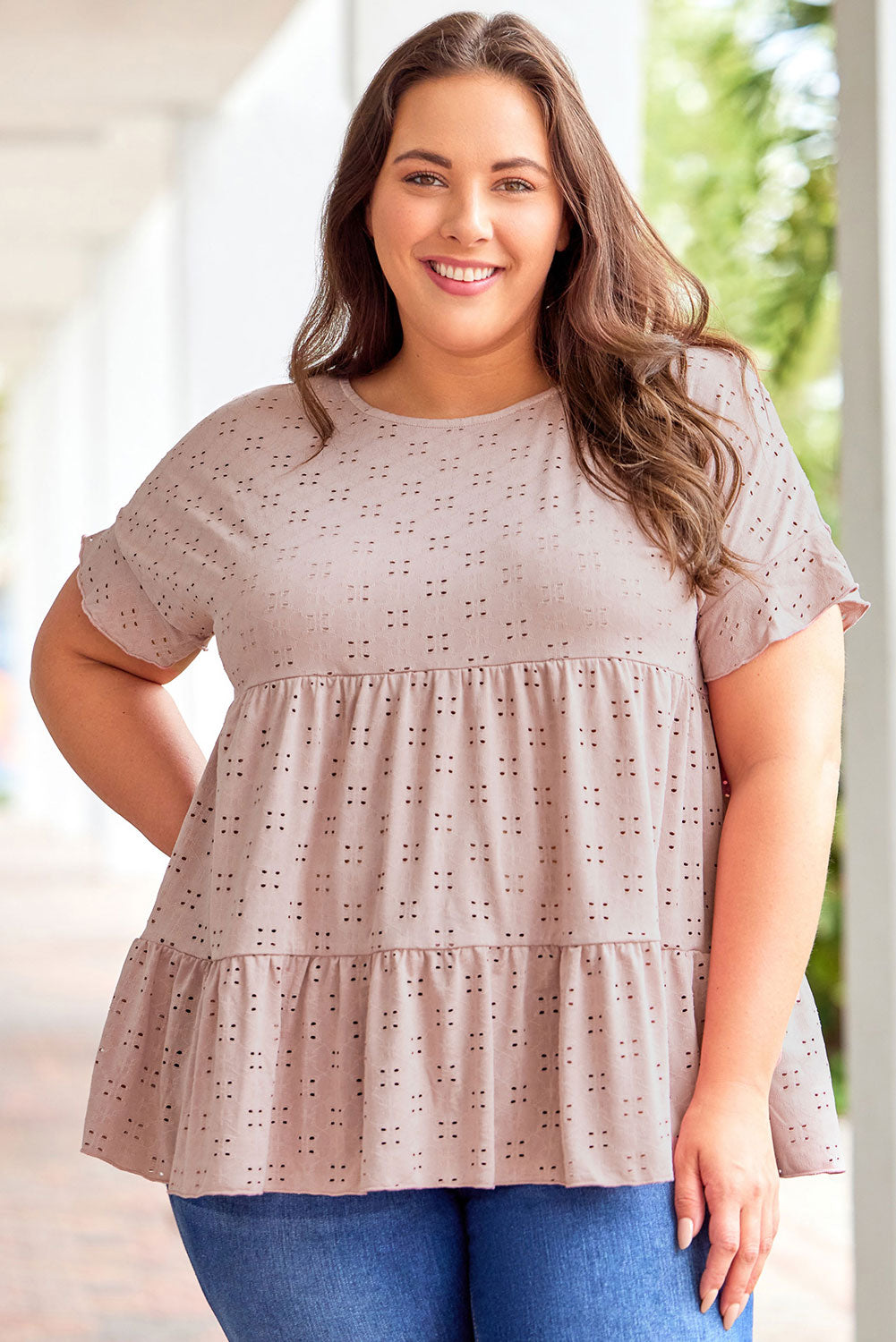 Eyelet Ruffle Sleeve Babydoll Top - PS