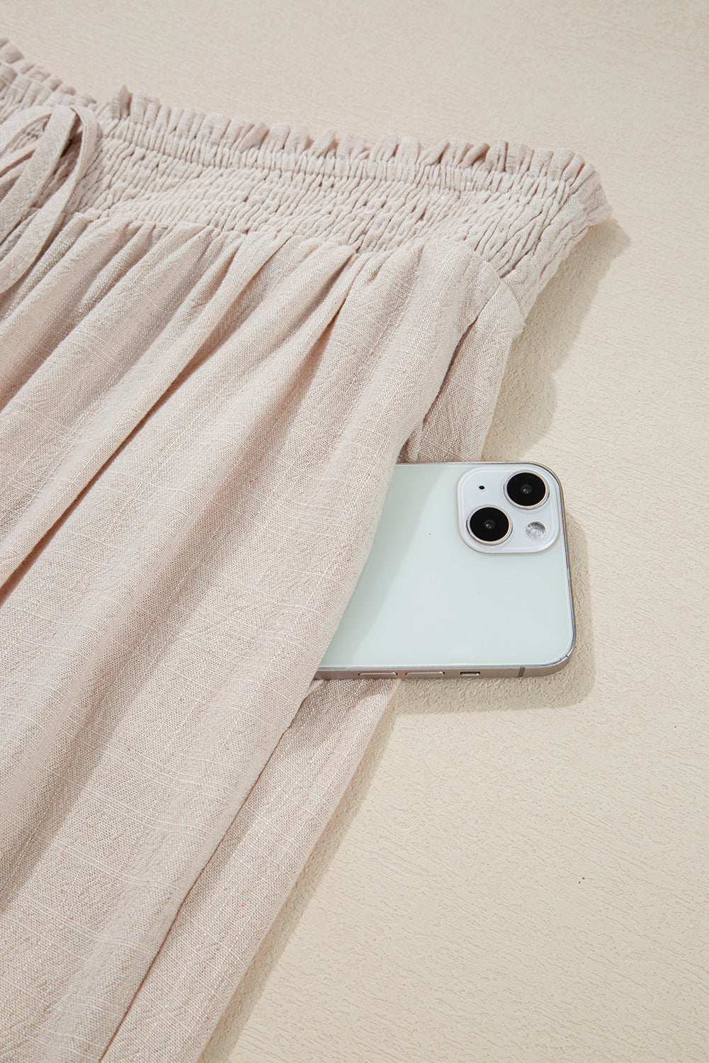 Beige Smocked Waist Wide Leg Pants - PS