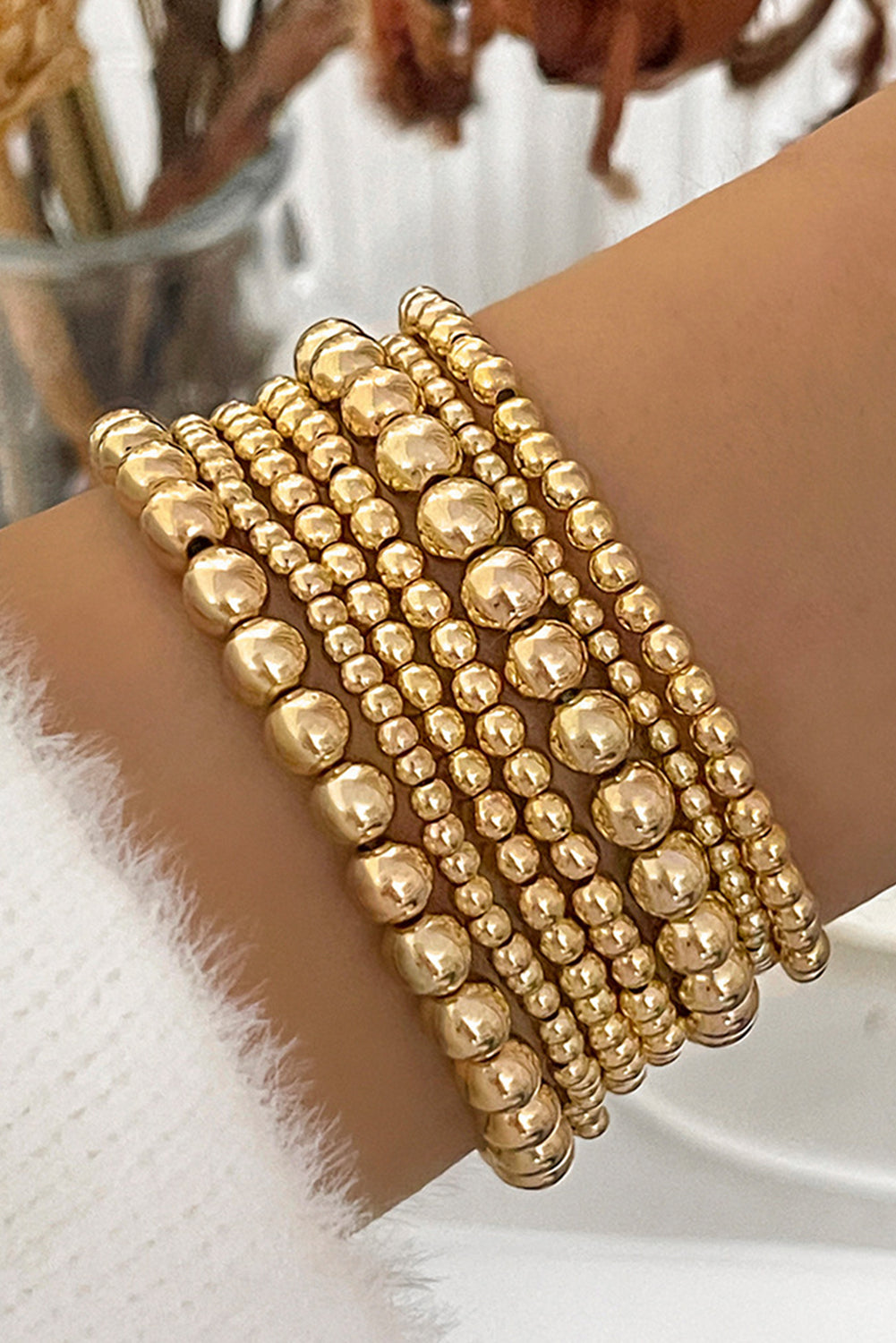 Beaded Luxury Gold Plated Bracelet 7/pieces set