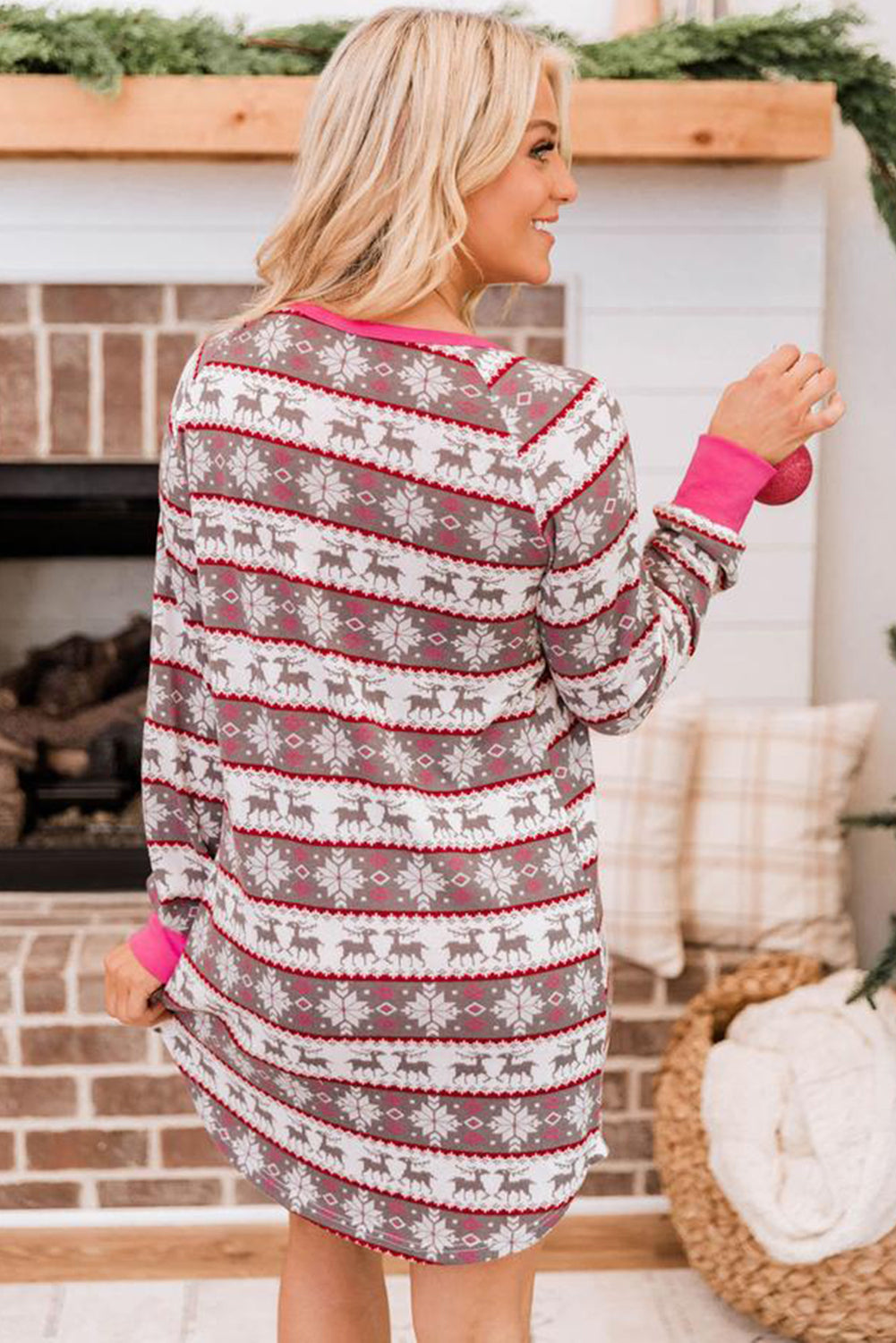 Rose-Reindeer Henley PJ Dress