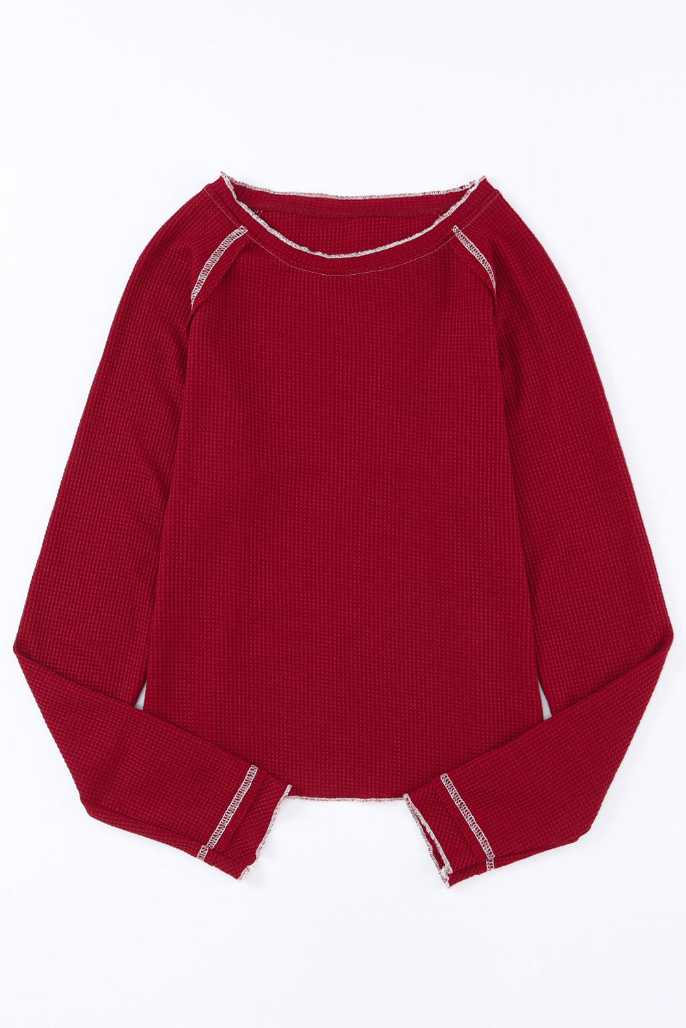 Waffle Round Neck Long Sleeve Top