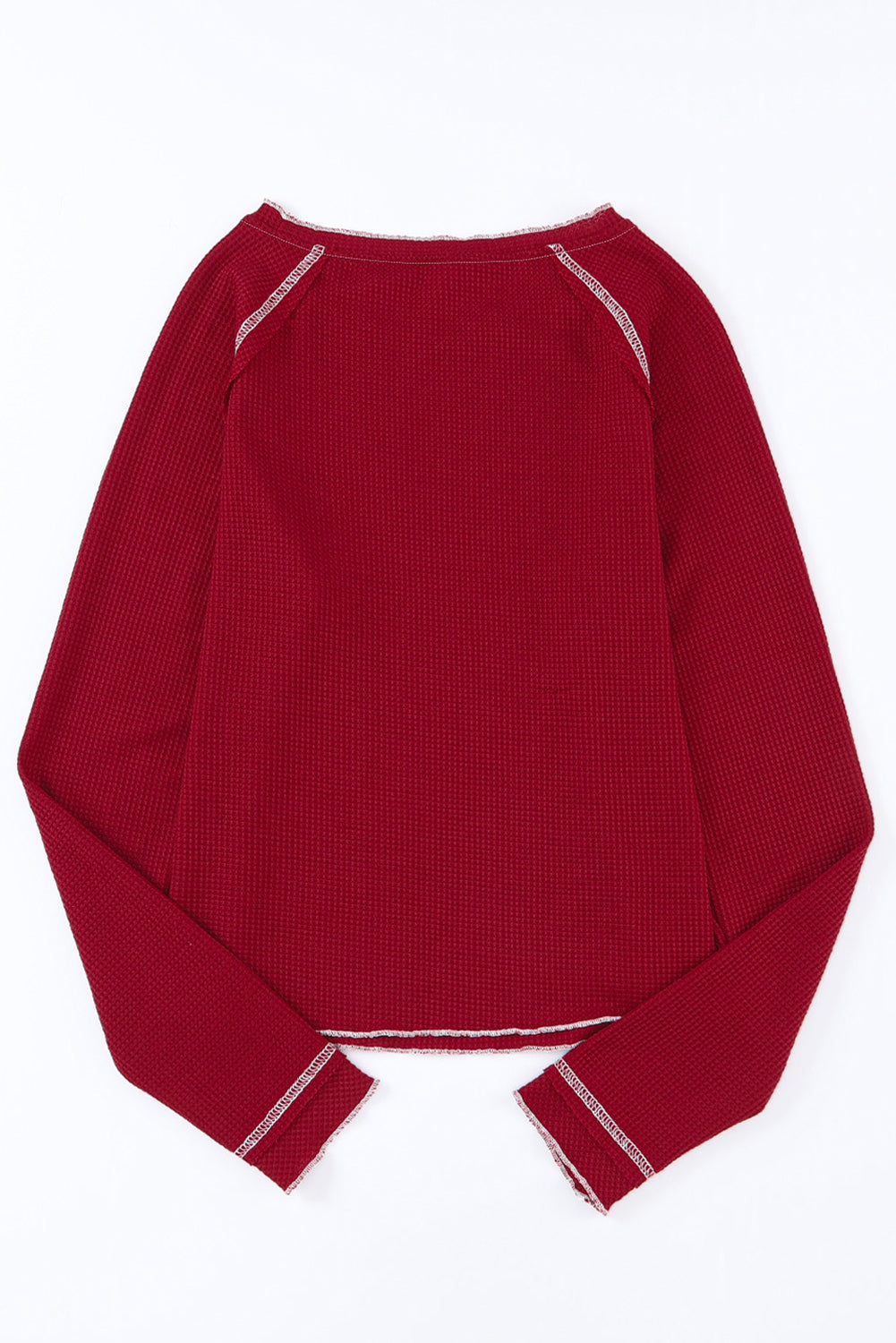 Waffle Round Neck Long Sleeve Top
