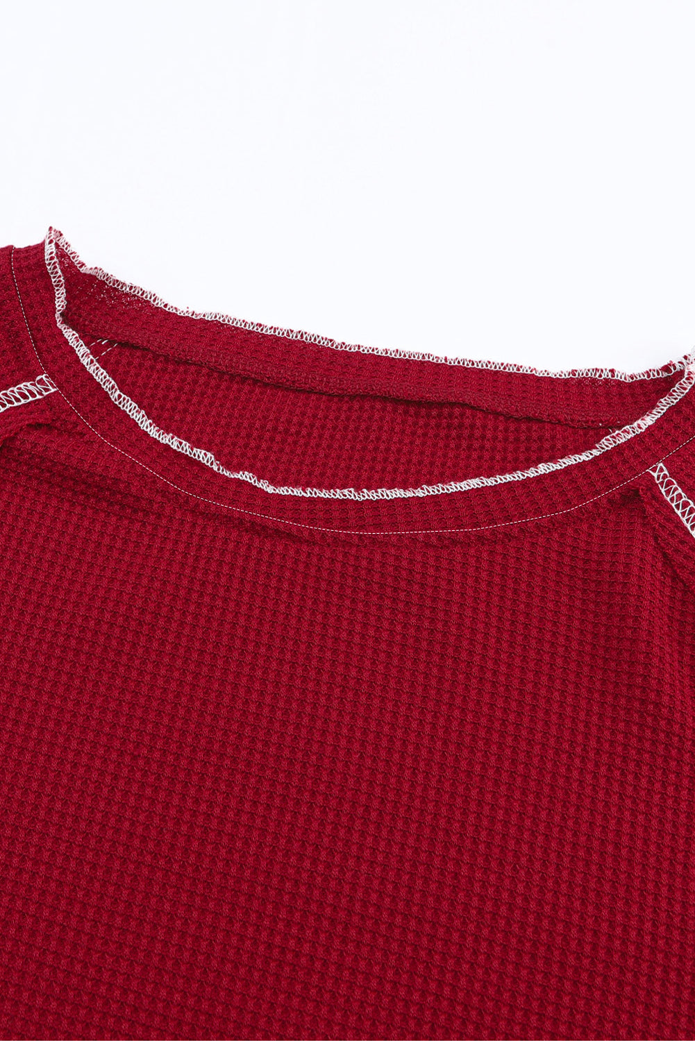 Waffle Round Neck Long Sleeve Top