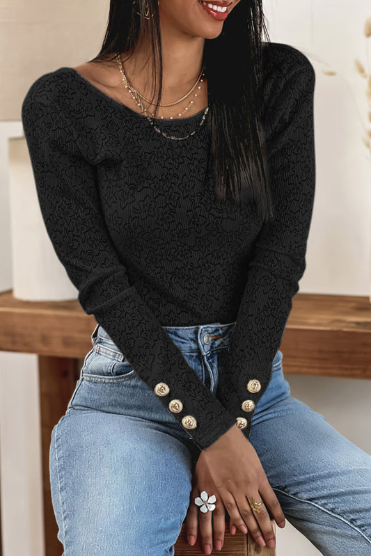 Floral Lace Bodysuit with Gold Buttons
