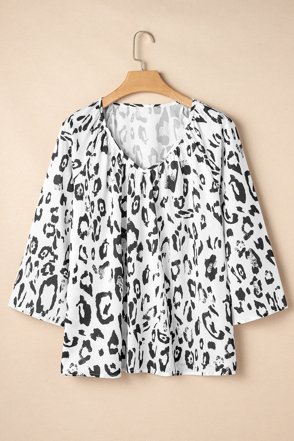 Leopard Ruched V-Neck Blouse