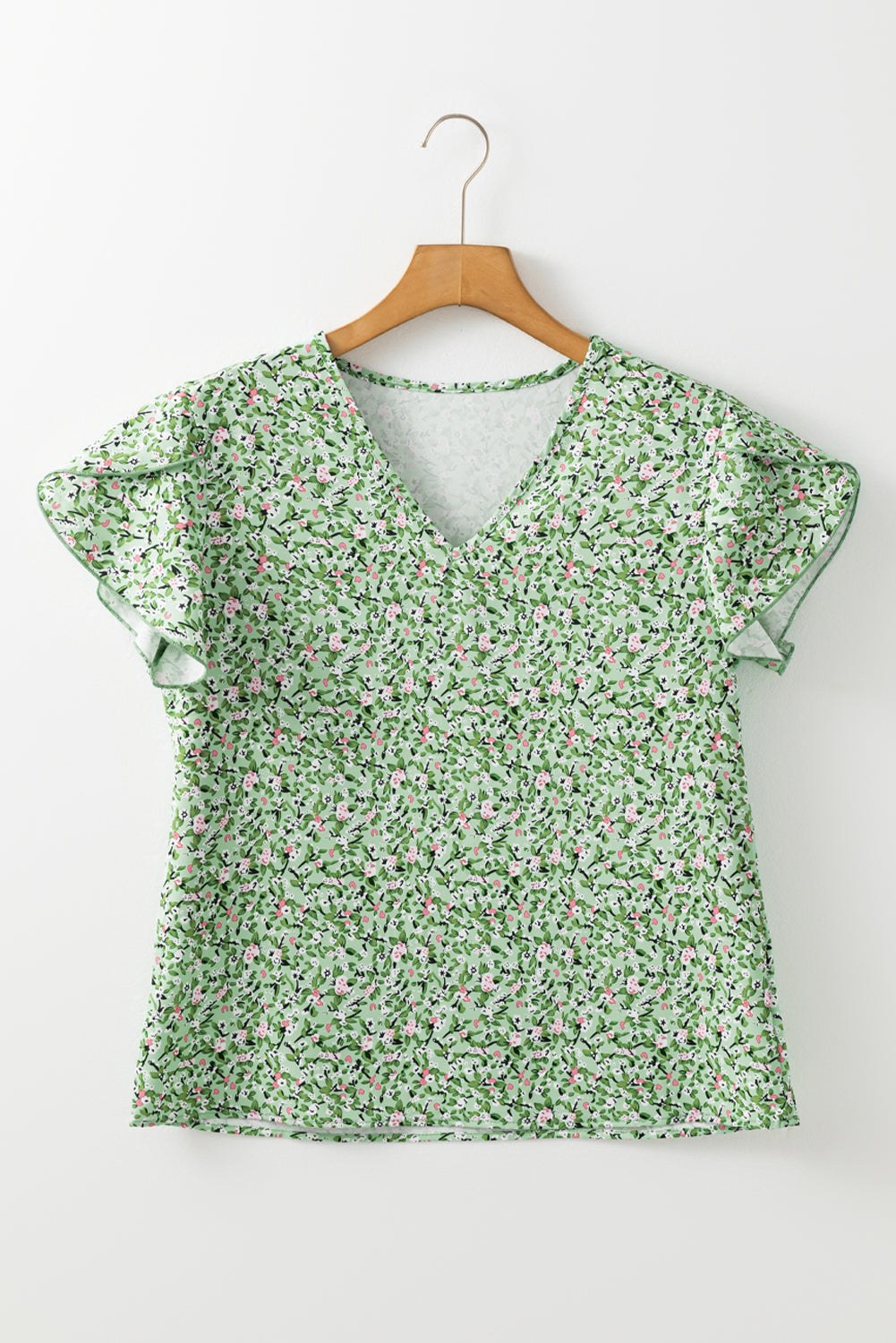 BOHO Floral Green V-Neck Wrap Blouse
