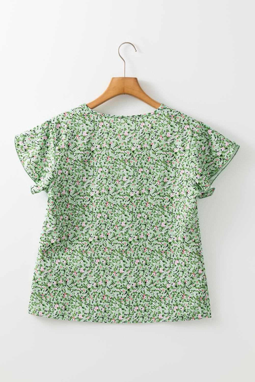 BOHO Floral Green V-Neck Wrap Blouse