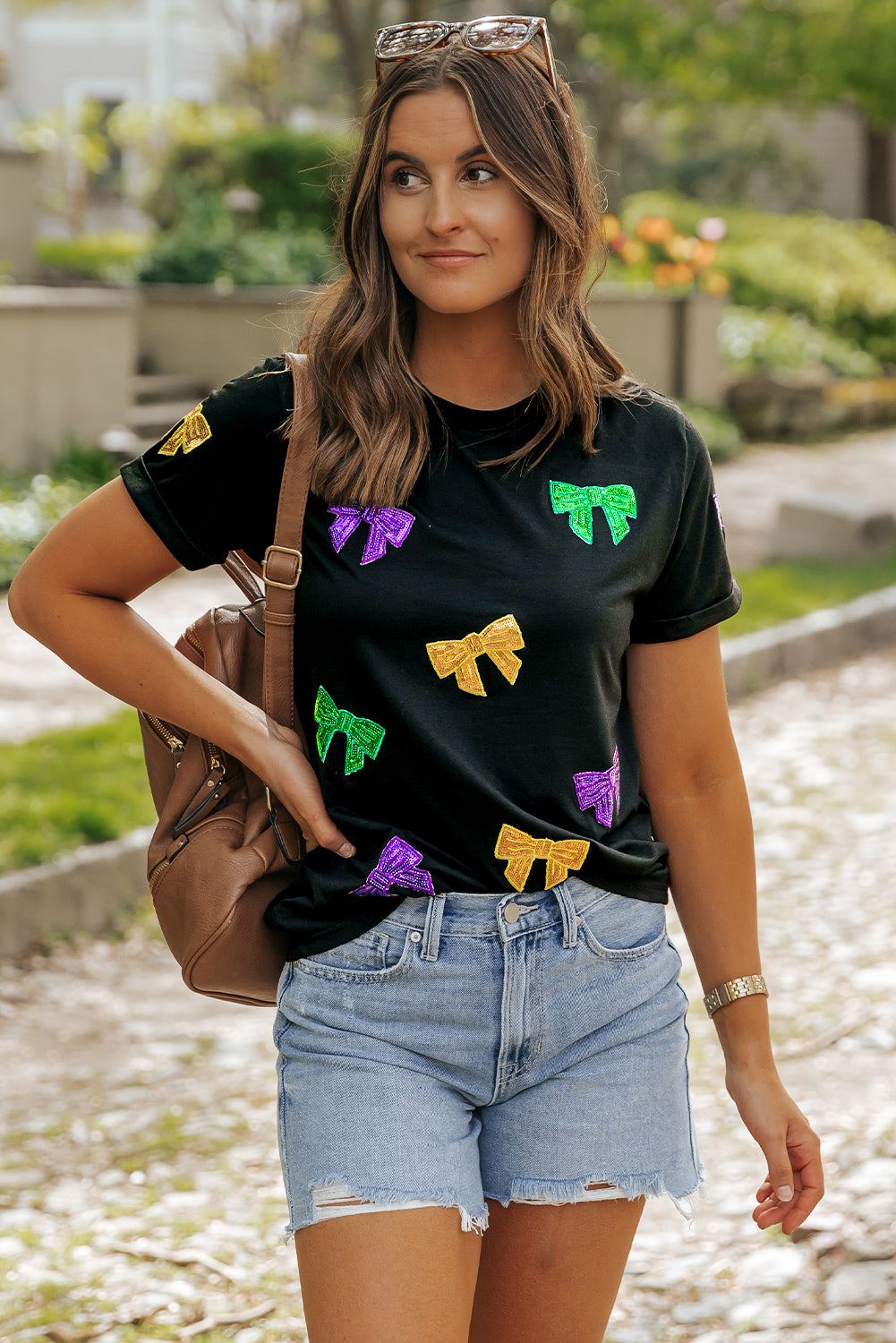 Black MARDI GRAS Bow Knot Tee
