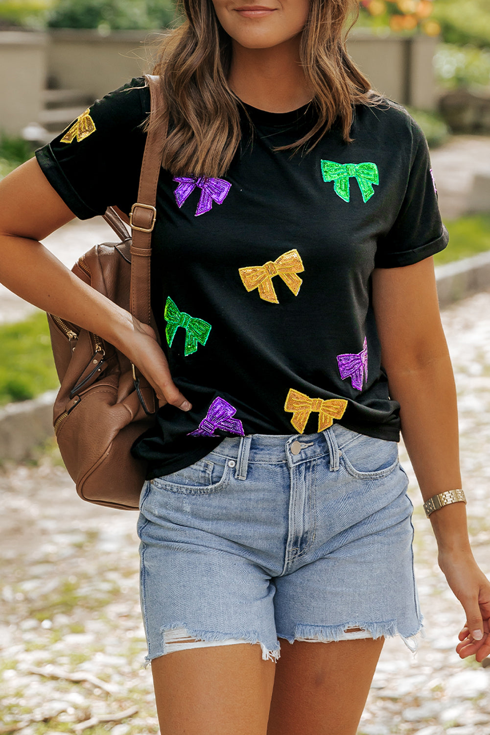 Black MARDI GRAS Bow Knot Tee
