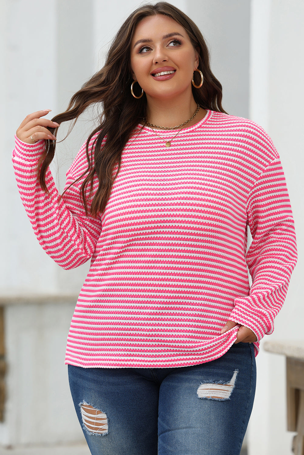 Red Rose Striped Long Sleeve Top
