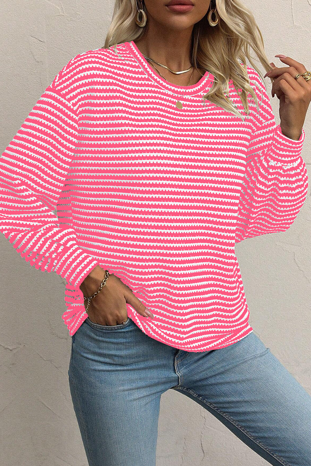 Red Rose Striped Long Sleeve Top