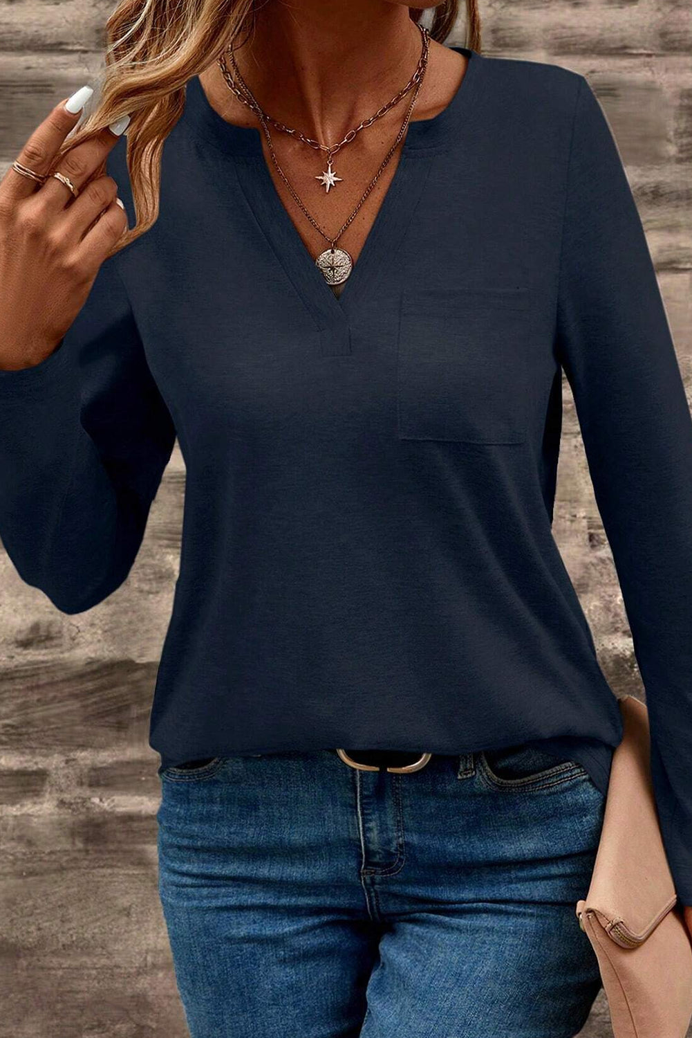 Dirty Blue Soft Pocket Long Sleeve Tee