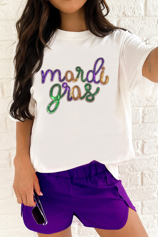 White MARDI GRAS Electric Tee