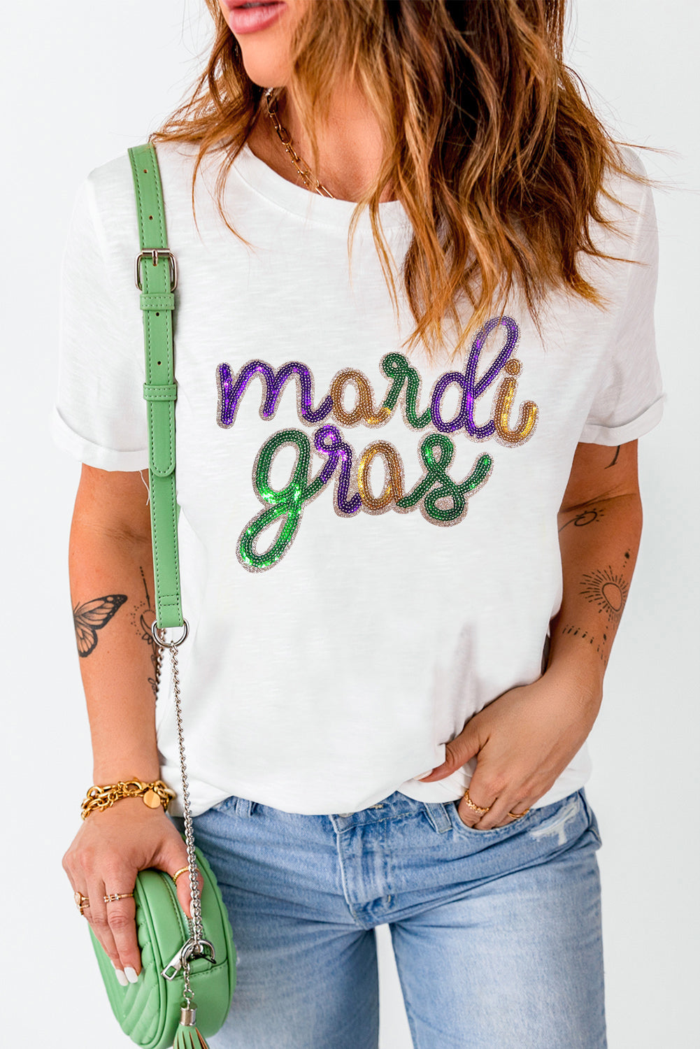 White MARDI GRAS Electric Tee