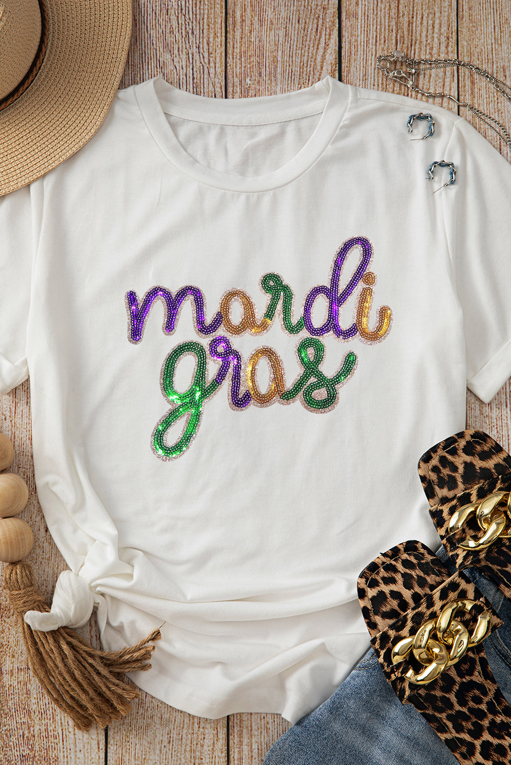 White MARDI GRAS Electric Tee