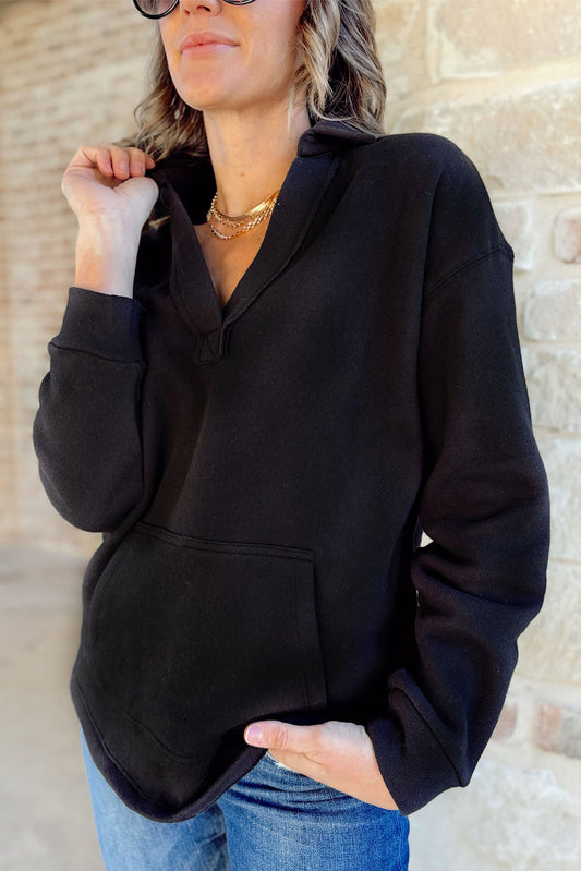 Soft V Neck Kangaroo Collared Pullover
