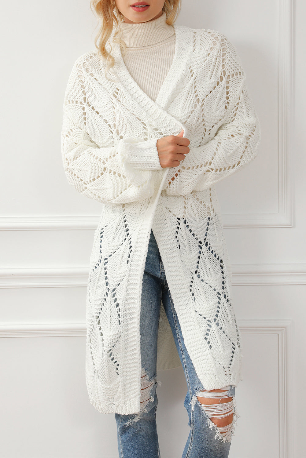Knit White Seehole Cardigan