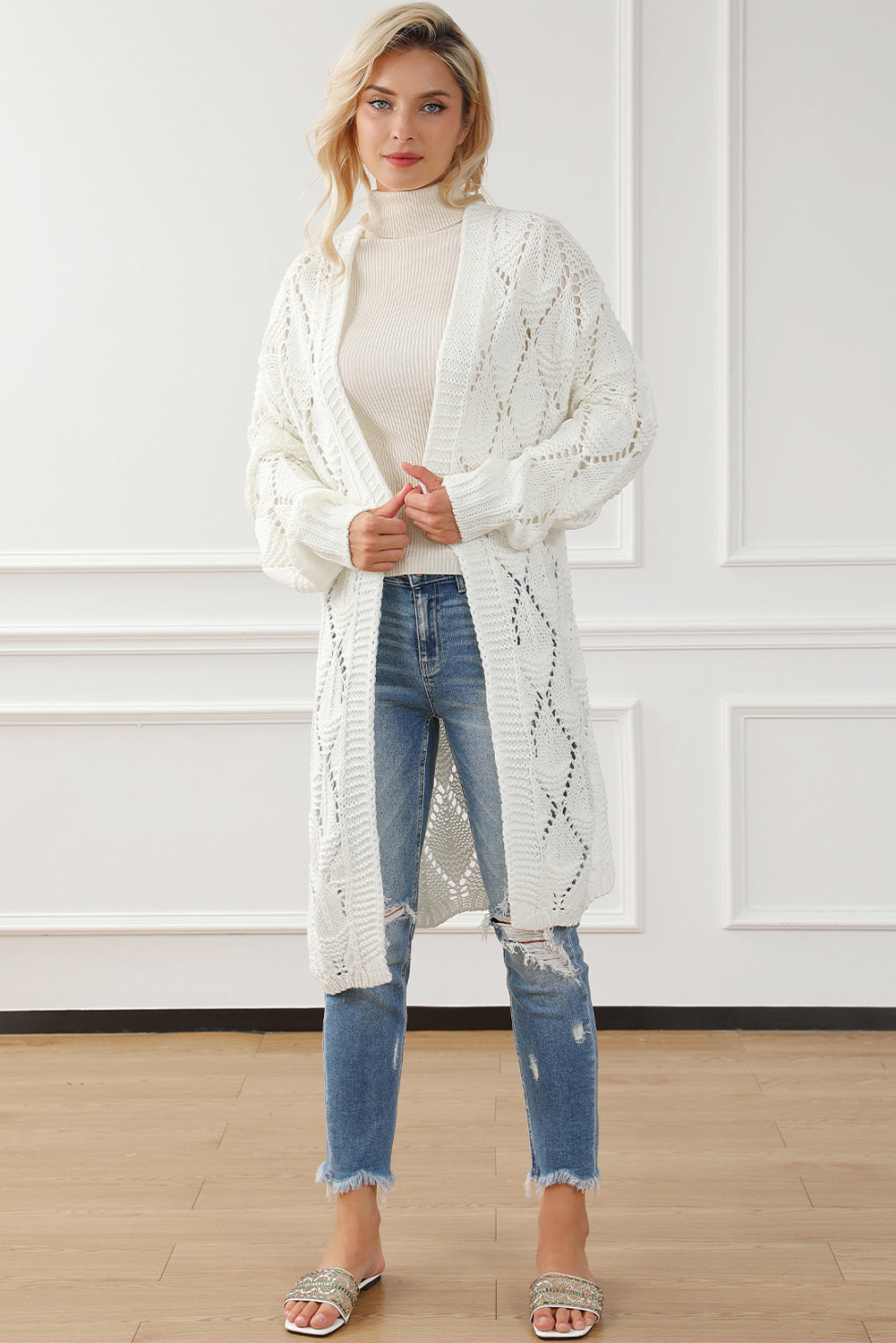 Knit White Seehole Cardigan