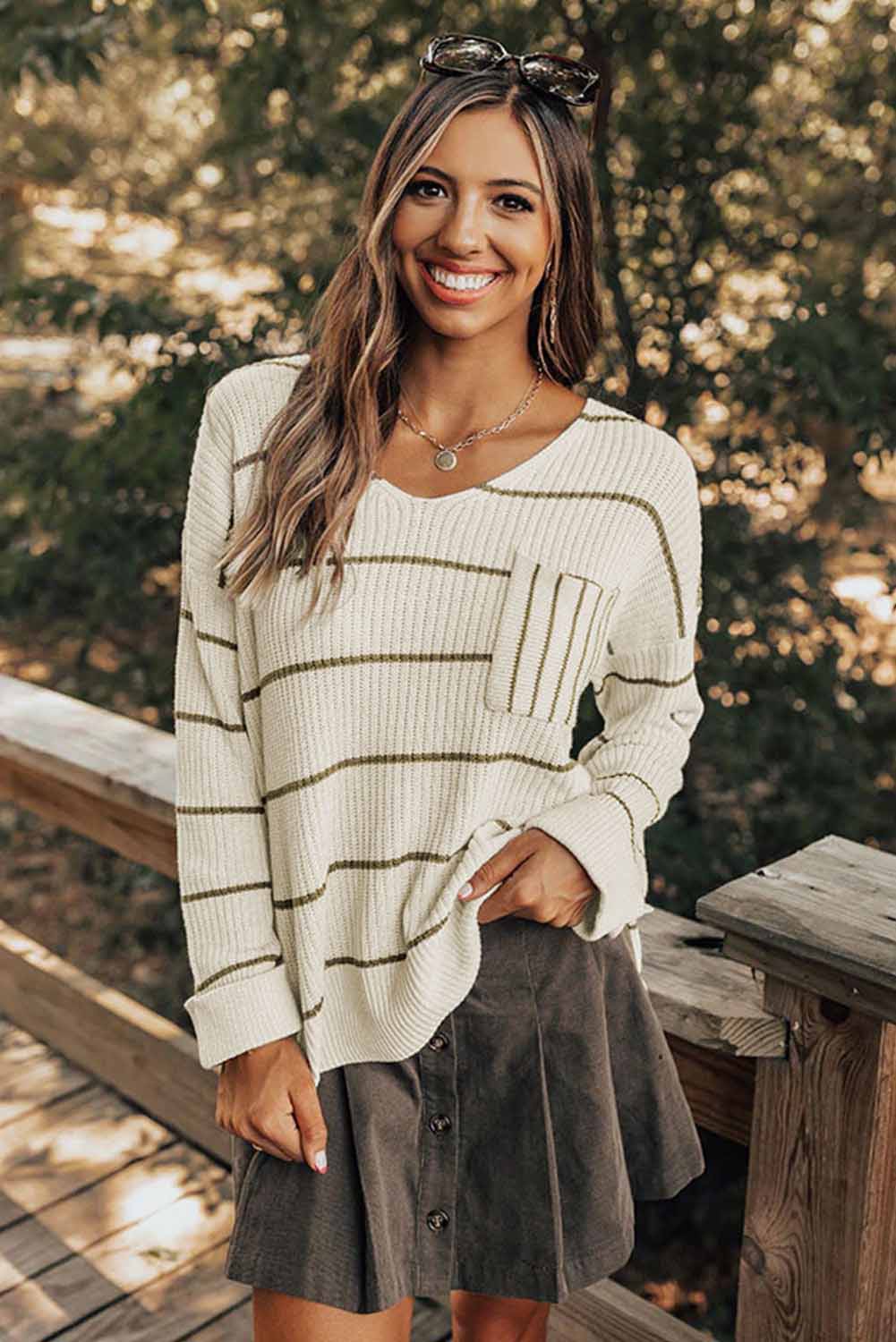 Stripe Chest Pocket Sweater
