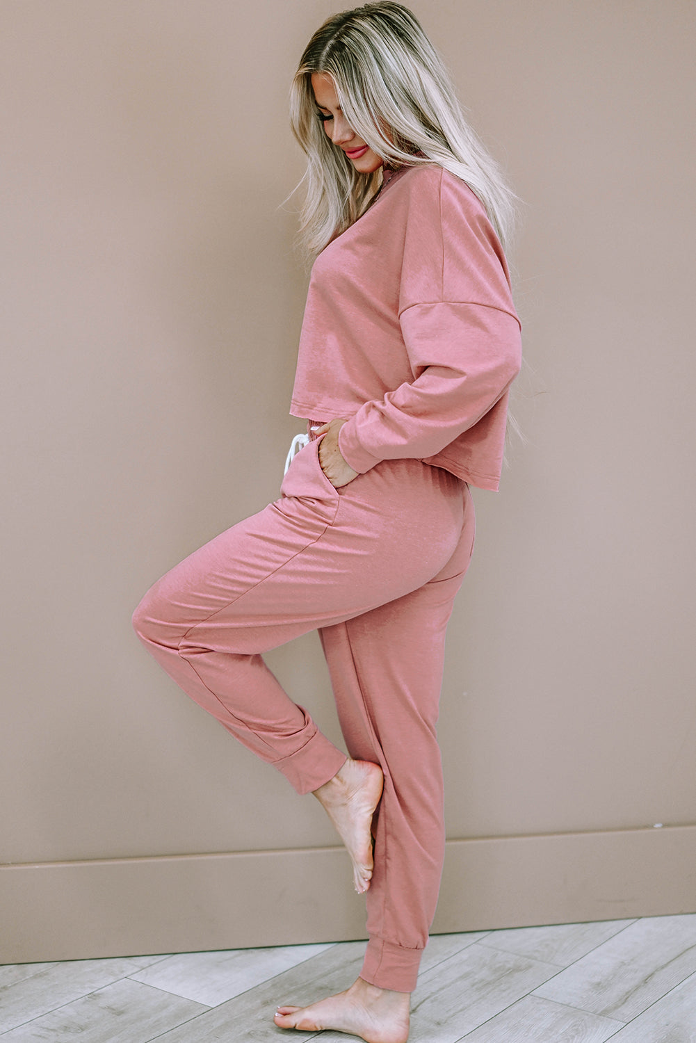 Pink Sport Boxy Fit 2-piece drawstring - Top & Joggers -S2