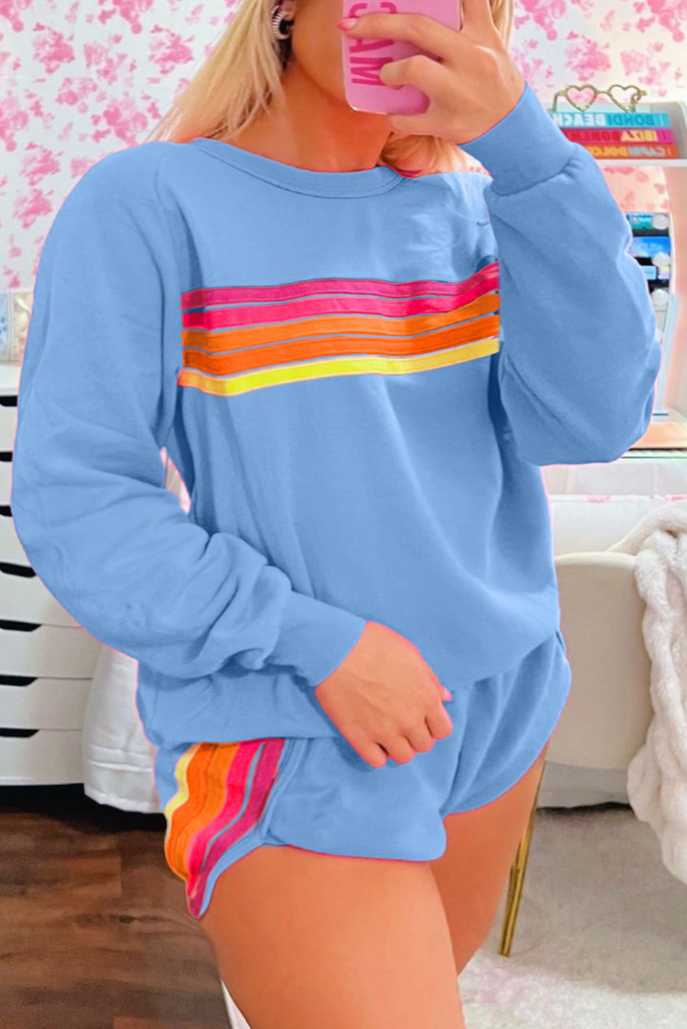 Blue Beau Striped 2-piece Set. Pullover & Shorts - S2