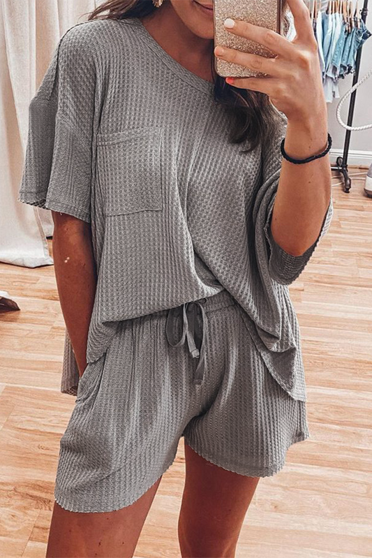 Gray Waffle Knit 2-piece set - Tee & Shorts