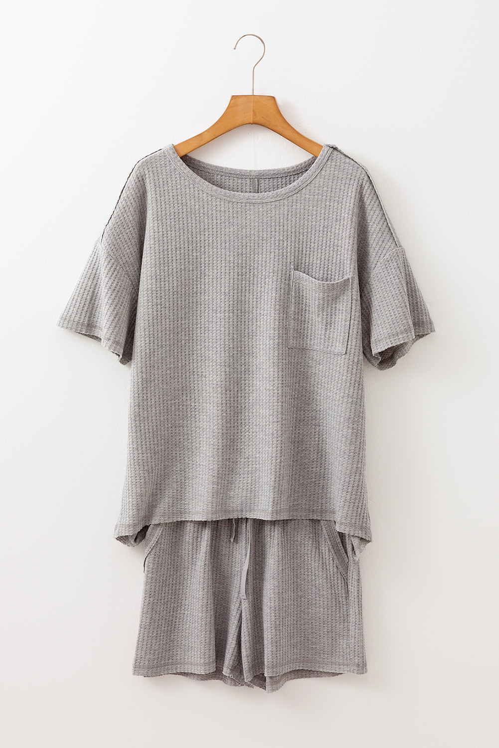 Gray Waffle Knit 2-piece set - Tee & Shorts