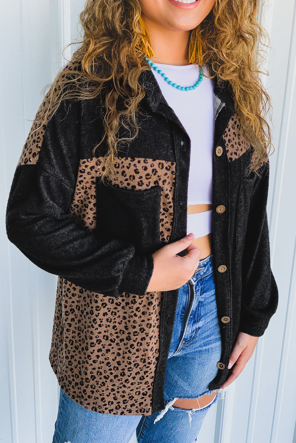 Leopard Buttondown Patchwork Jacket