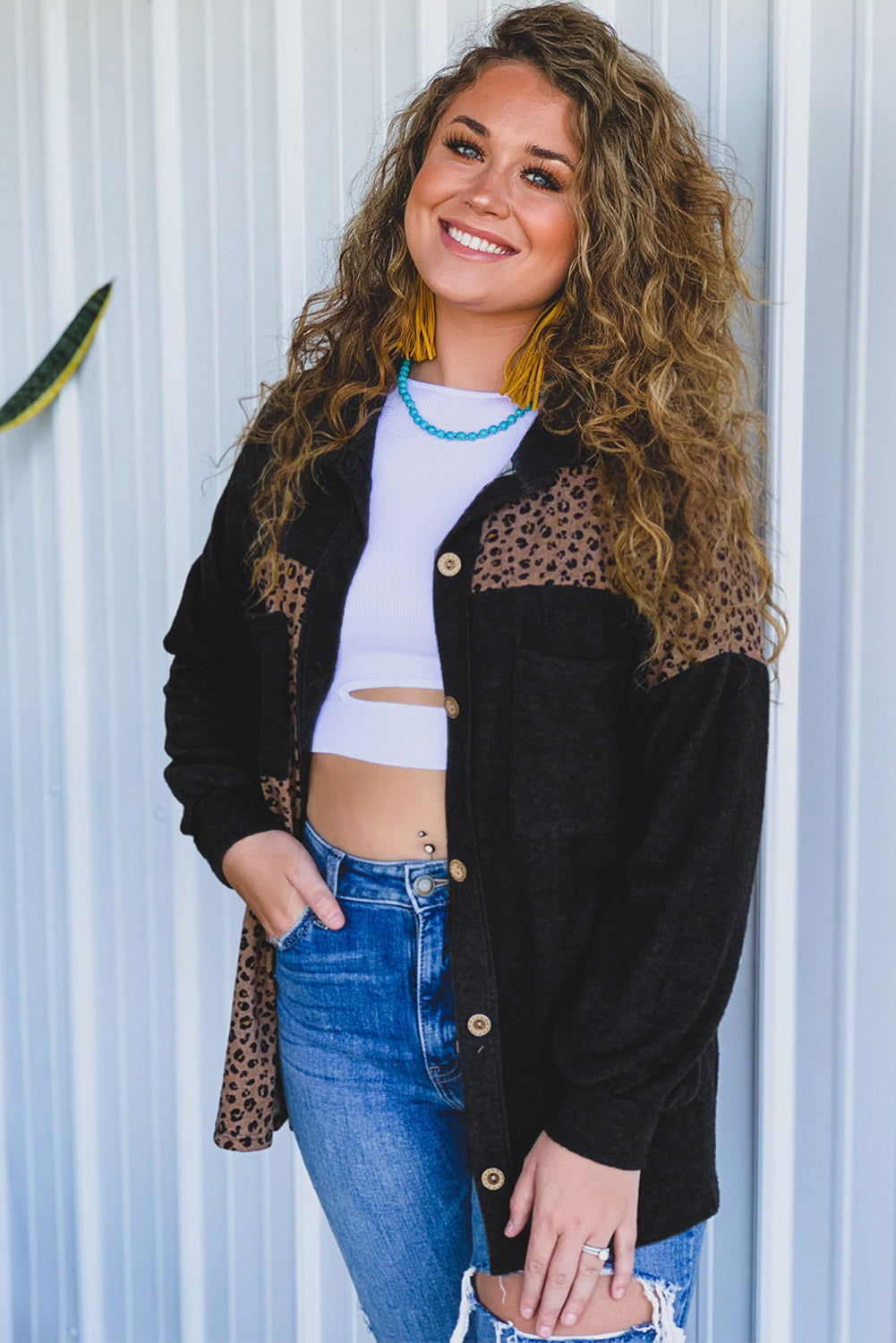 Leopard Buttondown Patchwork Jacket