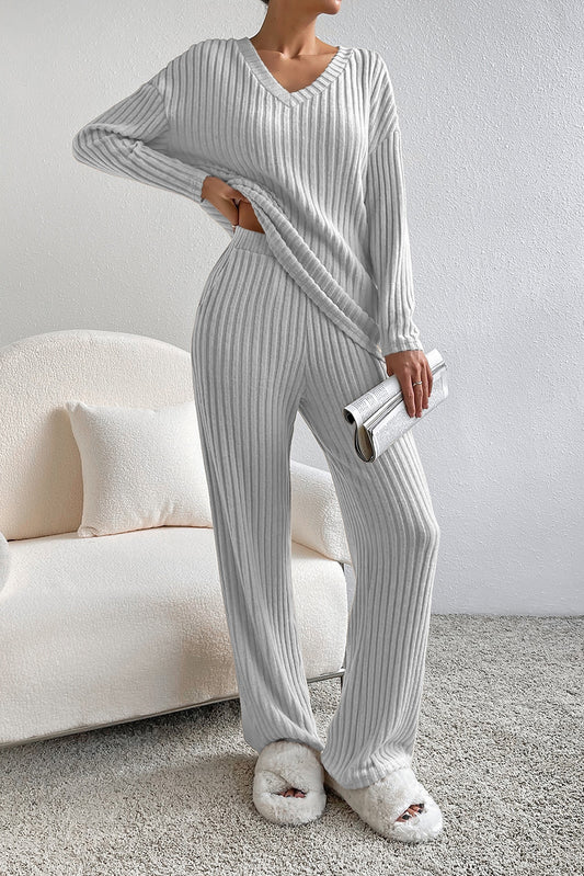Ribbed Knit Slouchy 2-piece Long Sleeve & Pant Outfit - S2