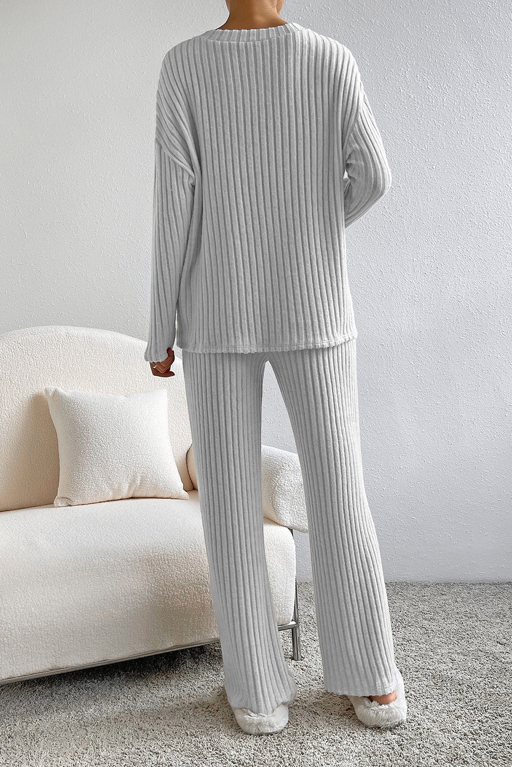Ribbed Knit Slouchy 2-piece Long Sleeve & Pant Outfit - S2