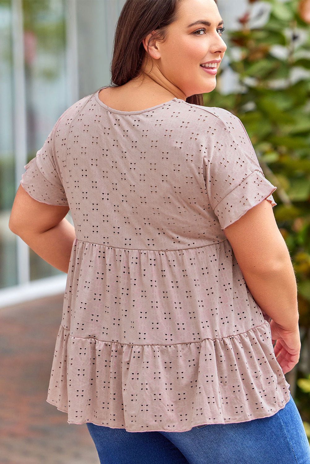 Eyelet Ruffle Sleeve Babydoll Top - PS