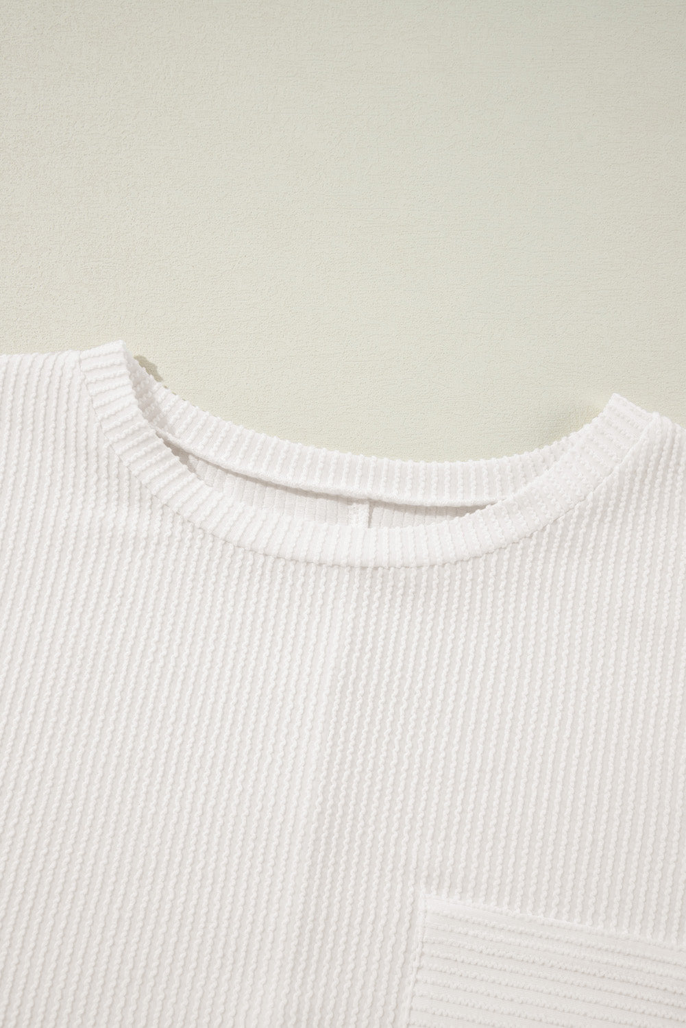 White Ribbed Texture Long Sleeve Tee - PS