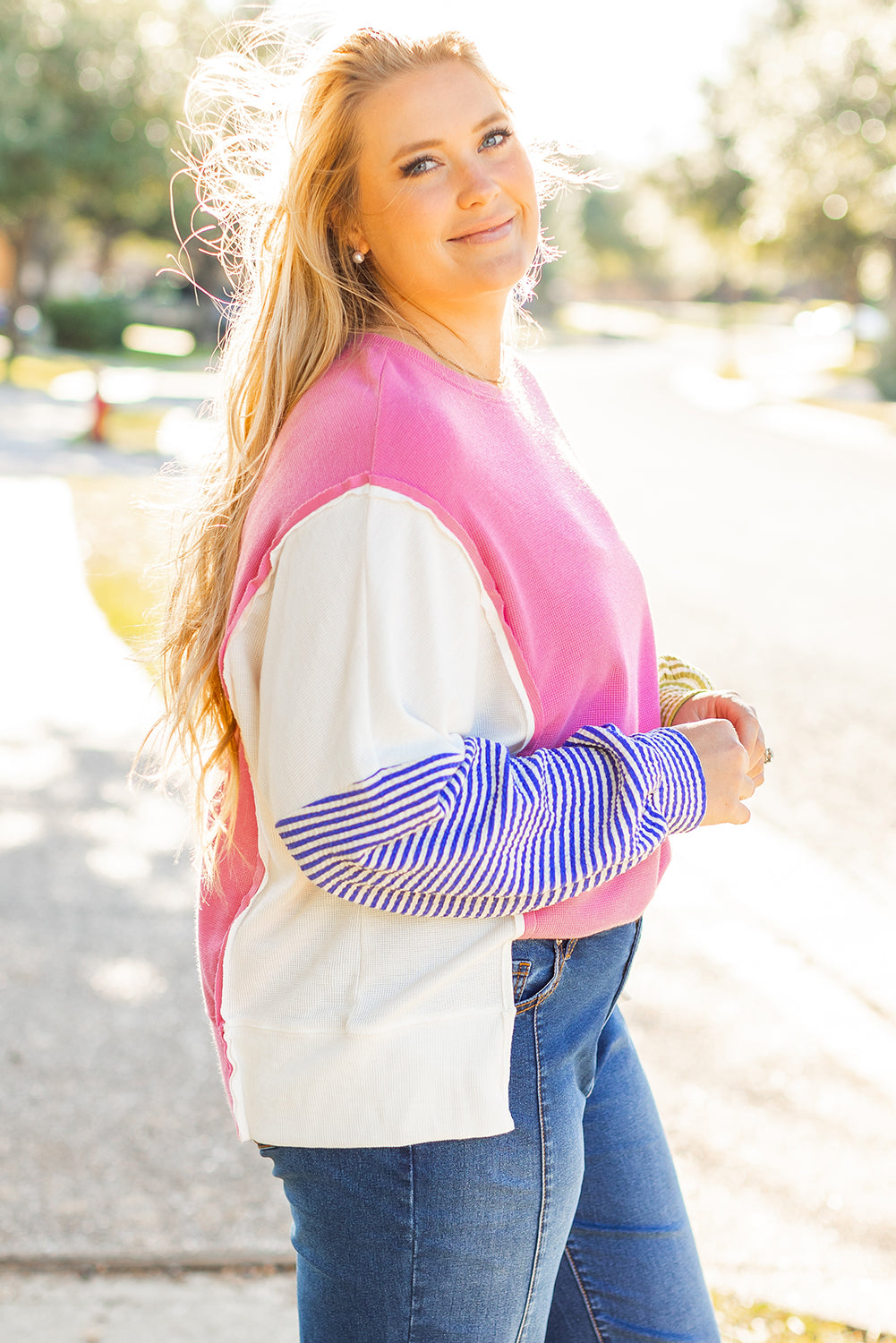 Rose Red Colorblock Patchwork Top - PS