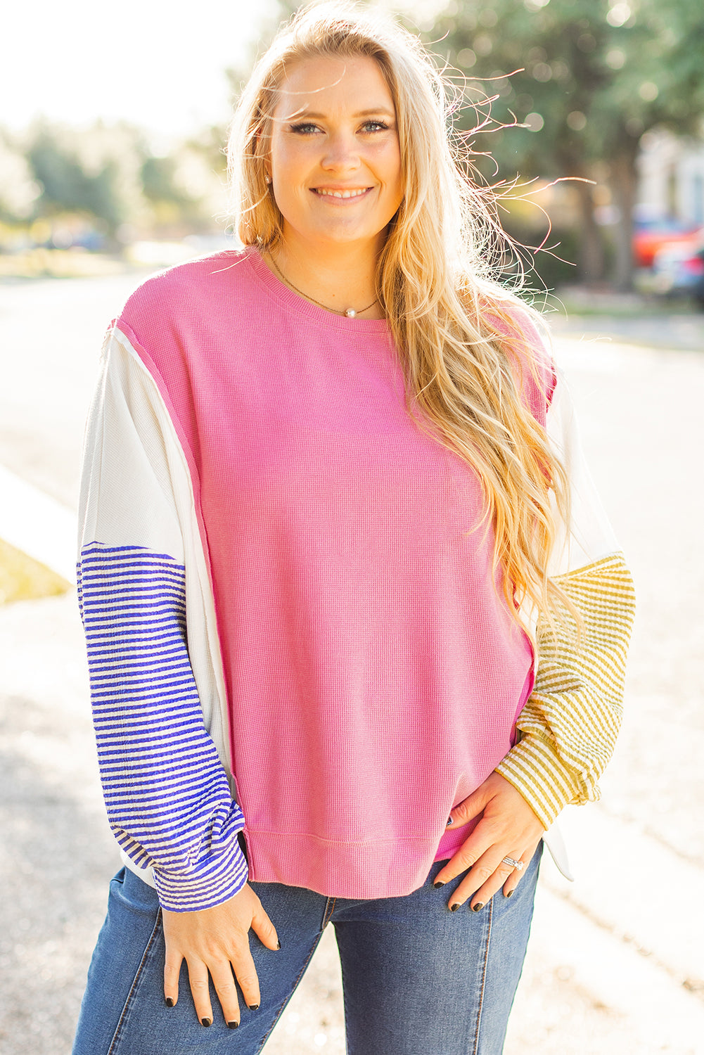 Rose Red Colorblock Patchwork Top - PS