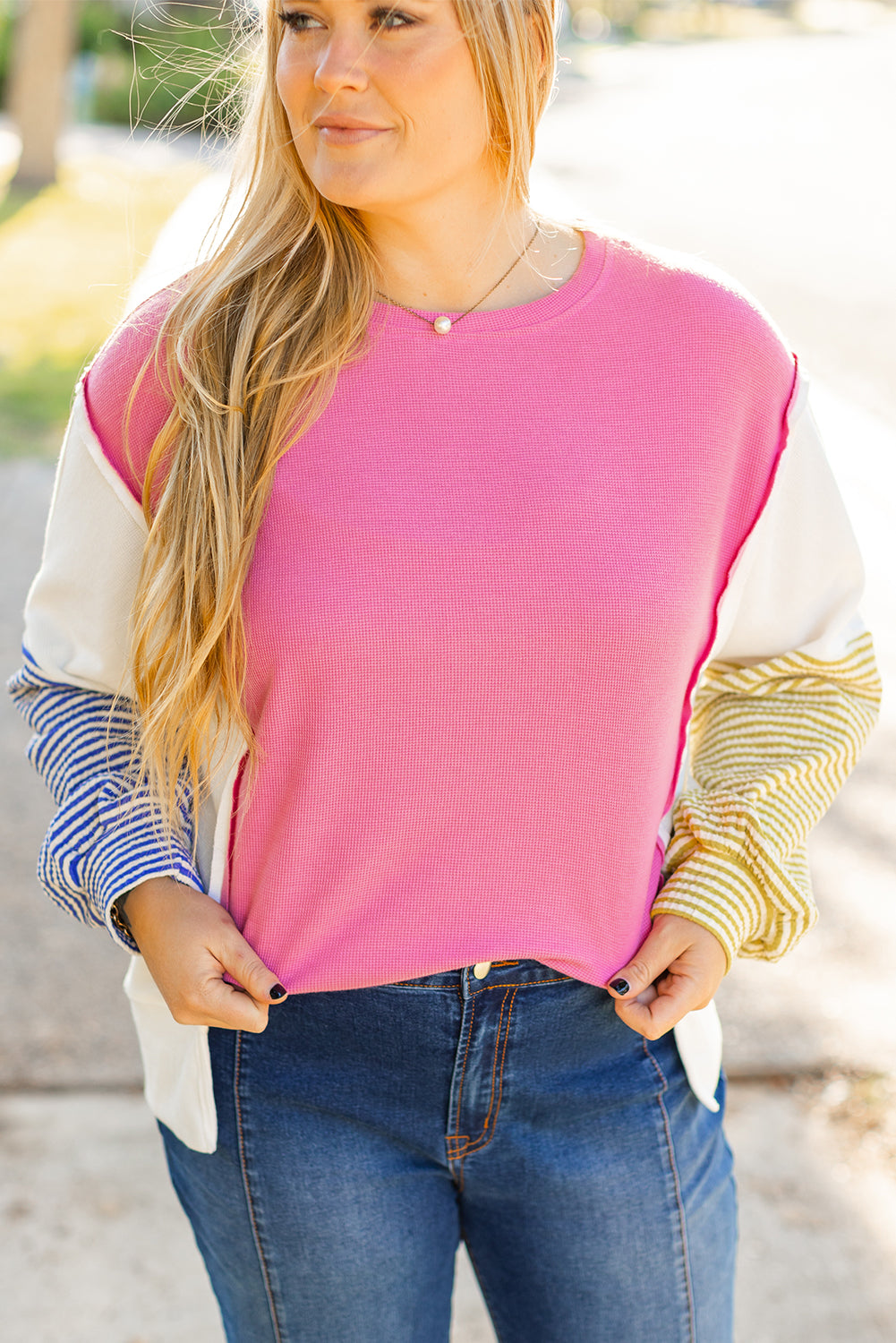 Rose Red Colorblock Patchwork Top - PS